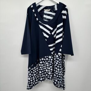 Winter Sun Tunic Top Shirt Hand Painted Size 4X Stretch‎ Wearable Art 3/4 Sleeve